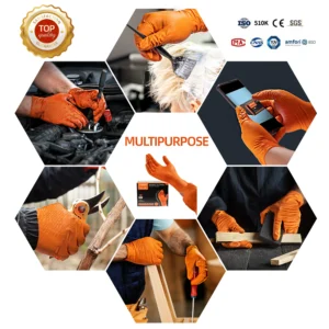 ANBOSON 11Mil EN374 Orange Nitrile Gloves Diamond Texture Heavy Duty Disposable Gloves 30pcs/box Outdoor Work Agriculture 8Mil 10Mil