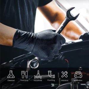 Anboson Factory Wholesale Nitrile Examination Glove Diamond Dotted Duty Powder Free Black Disposable Nitrile Gloves