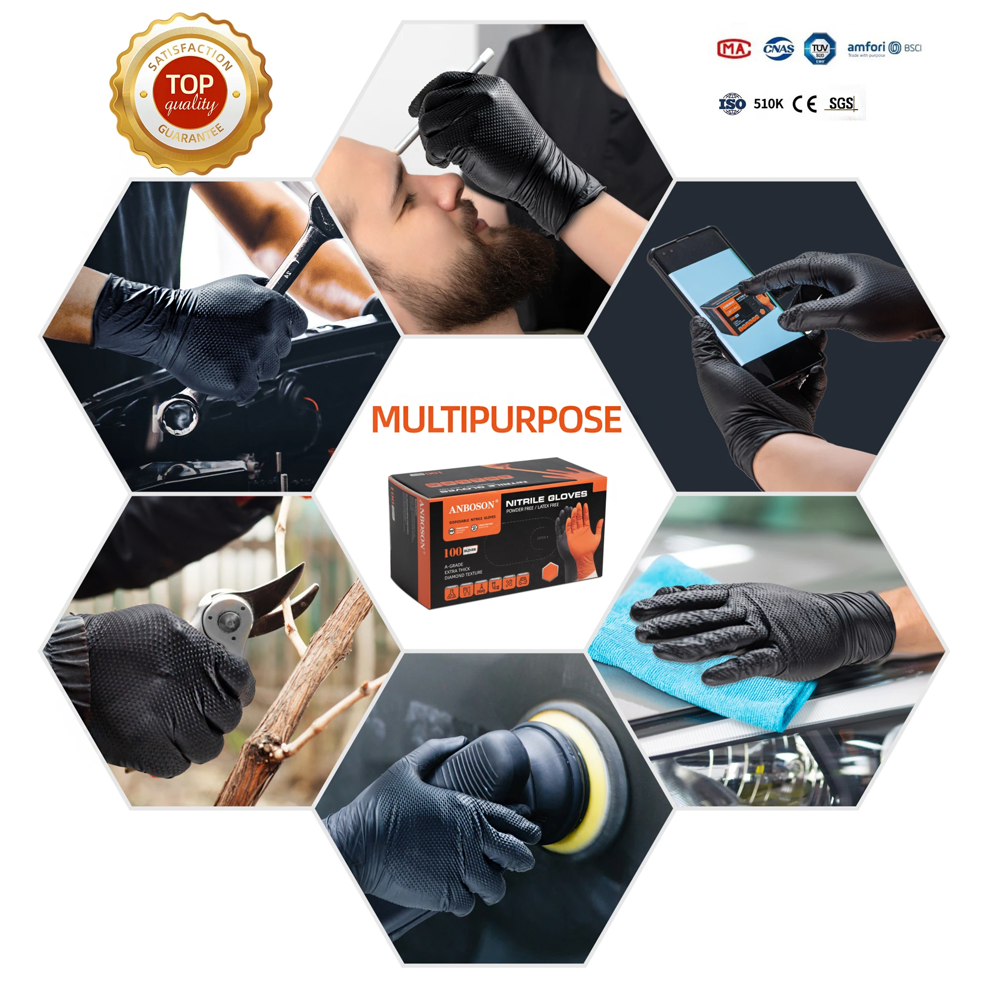ANBOSON 10 Mil Heavy Duty Automobile Industrial Orange Black Micro-Touch Hand Grip Mechanic Nitrile Safety Gloves for Work 5 ANBOSON 10 Mil Heavy Duty Automobile Industrial Orange Black Micro-Touch Hand Grip Mechanic Nitrile Safety Gloves for Work - Image 5