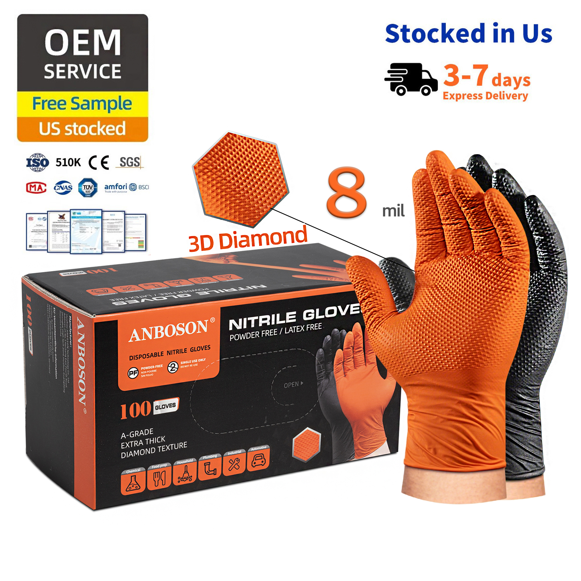 ANBOSON Textured Grip Keep Protected Your Hands Clean Orange Custom Mechanical Automotive Repairs Work Proof Gloves Disposable Nitrile 1 ANBOSON Textured Grip Keep Protected Your Hands Clean Orange Custom Mechanical Automotive Repairs Work Proof Gloves Disposable Nitrile