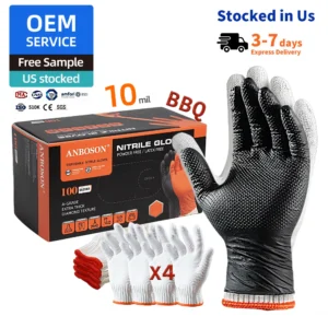 ANBOSON 10mil Disposable BBQ Nitrile Gloves Cotton Liners Heat Resistant Grease Proof Grilling Cooking Heavy Duty Bulk Wholesale USA