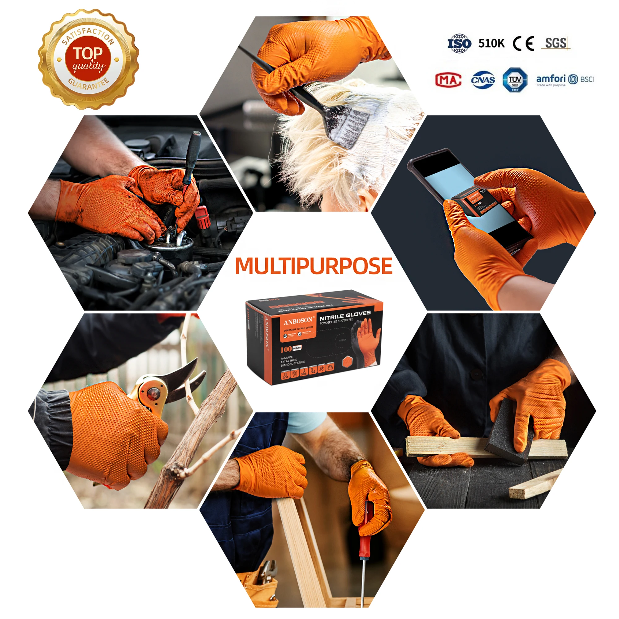 ANBOSON 10mil Industrial Orange Nitrile Gloves Diamond Grip Puncture Resistant Heavy Duty Powder-Free for Workshop Handling 6 ANBOSON 10mil Industrial Orange Nitrile Gloves Diamond Grip Puncture Resistant Heavy Duty Powder-Free for Workshop Handling - Image 6