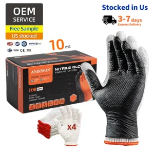 ANBOSON Barbecue Grilling Cooking Black Disposable Nitrile Cotton Bbq Gloves Heat Resistant