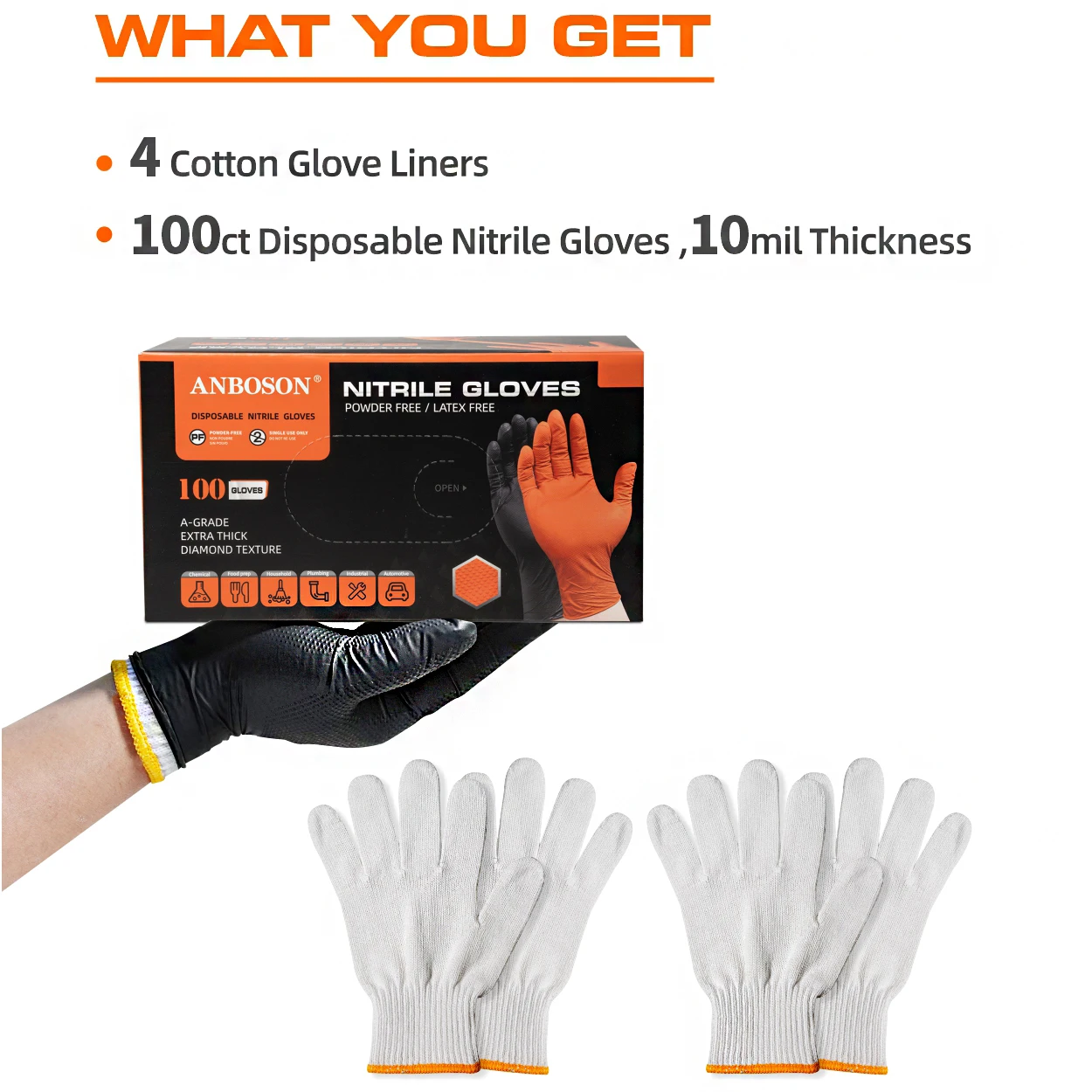 ANBOSON AQL1.5 EN374 BBQ Black 10mil Diamond Grip Nitrile Gloves Meat Processing Butcher Food Grade Guantes De Nitrilo Heavy Duty 6 ANBOSON AQL1.5 EN374 BBQ Black 10mil Diamond Grip Nitrile Gloves Meat Processing Butcher Food Grade Guantes De Nitrilo Heavy Duty - Image 6