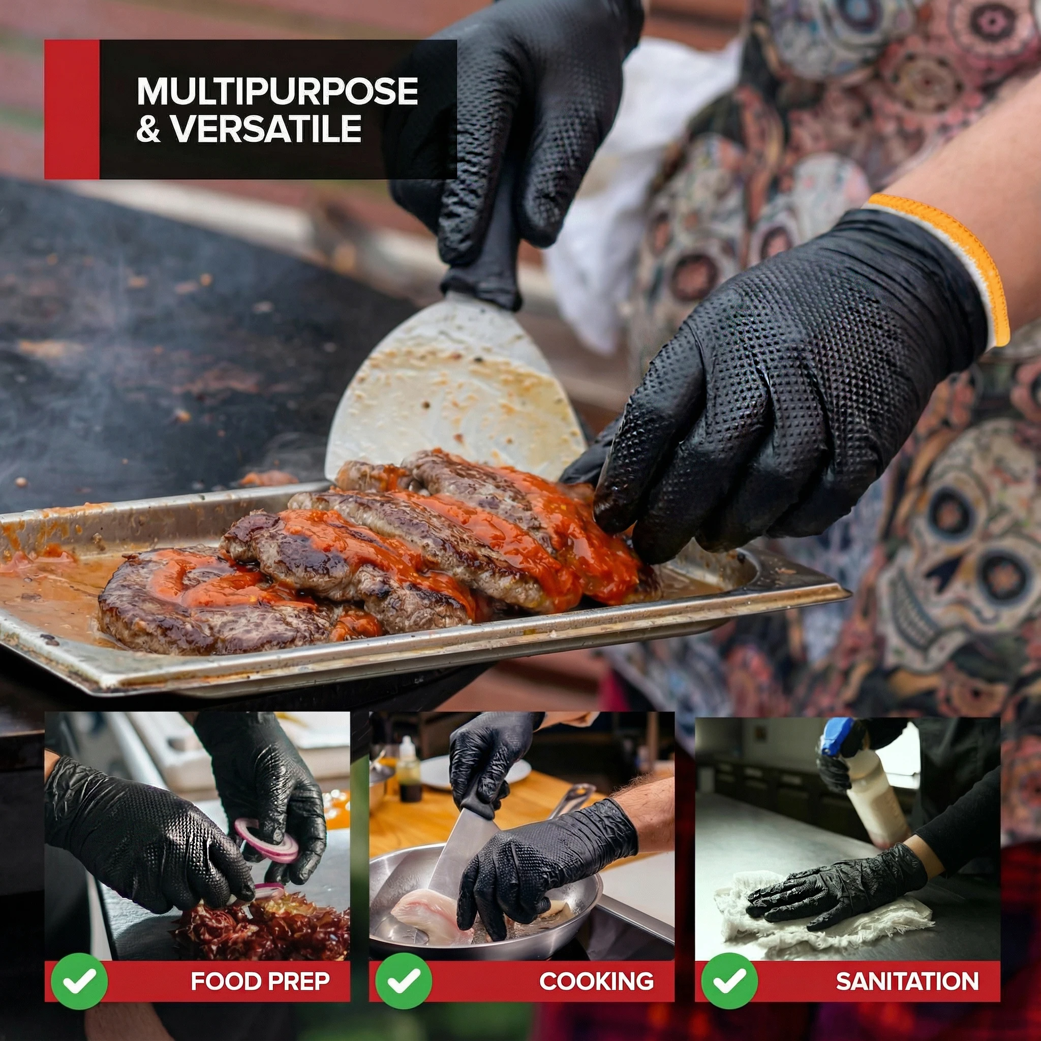 ANBOSON AQL1.5 EN374 BBQ Black 10mil Diamond Grip Nitrile Gloves Meat Processing Butcher Food Grade Guantes De Nitrilo Heavy Duty 3 ANBOSON AQL1.5 EN374 BBQ Black 10mil Diamond Grip Nitrile Gloves Meat Processing Butcher Food Grade Guantes De Nitrilo Heavy Duty - Image 3