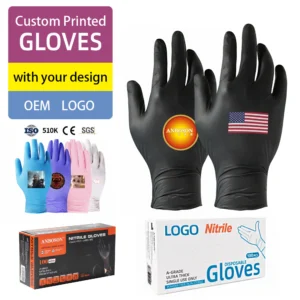 ANBOSON Salon White Pink Black Blue Clear Cheap Examination Food Grade Disposable Powder Free Black Vinyl Gloves