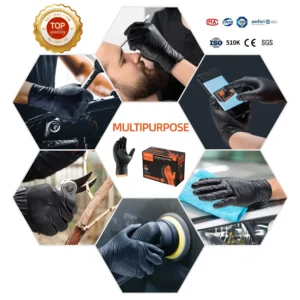 ANBOSON 10 Mil Diamond Grip Disposable Nitrile Gloves Black for Heavy Duty Automotive Chemical Use Food Touch Screen Anti-Static