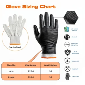 ANBOSON AQL1.5 EN374 BBQ Black 10mil Diamond Grip Nitrile Gloves Meat Processing Butcher Food Grade Guantes De Nitrilo Heavy Duty