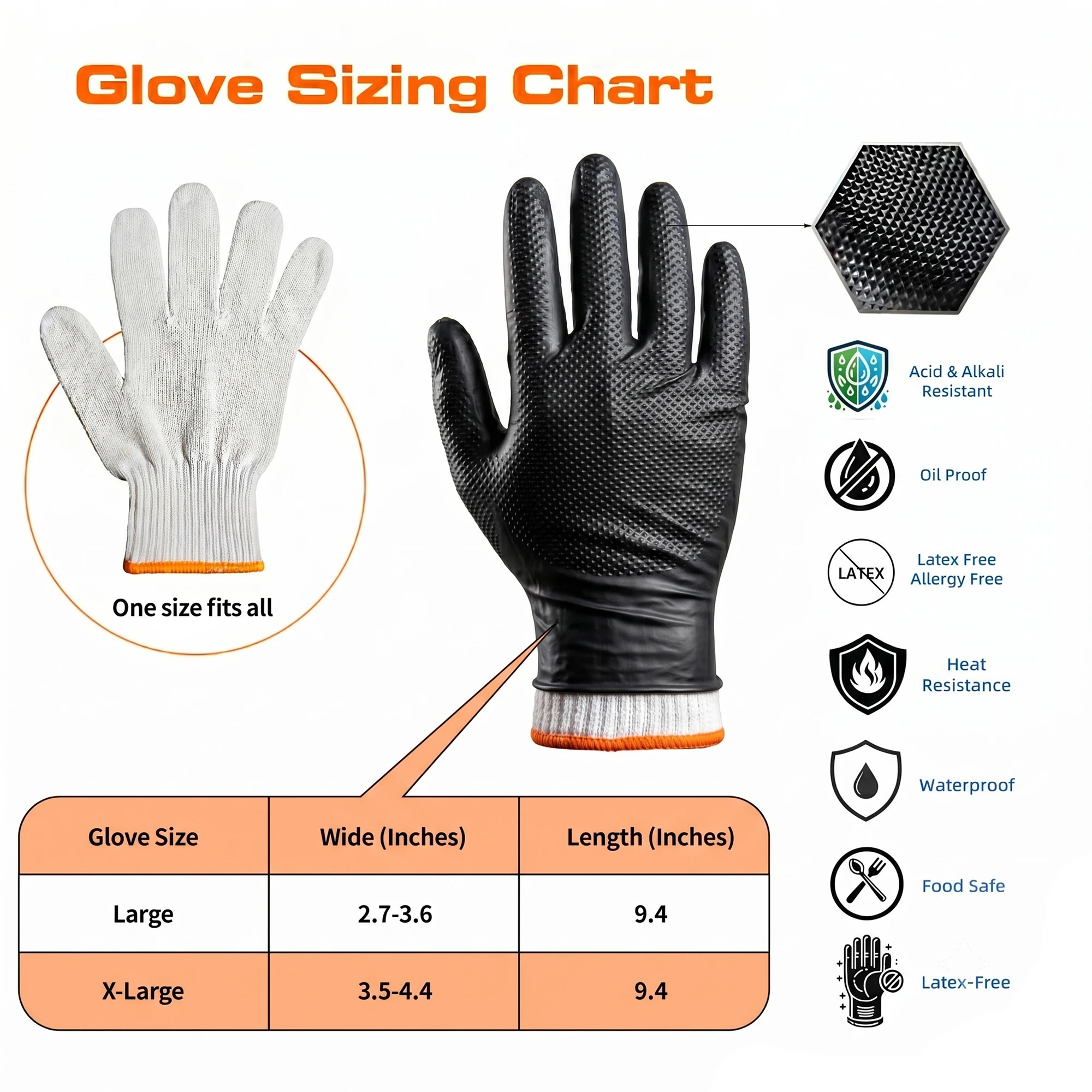 ANBOSON AQL1.5 EN374 BBQ Black 10mil Diamond Grip Nitrile Gloves Meat Processing Butcher Food Grade Guantes De Nitrilo Heavy Duty 4 ANBOSON AQL1.5 EN374 BBQ Black 10mil Diamond Grip Nitrile Gloves Meat Processing Butcher Food Grade Guantes De Nitrilo Heavy Duty - Image 4