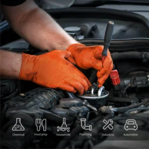 ANBOSON 10mil Industrial Orange Nitrile Gloves Diamond Grip Puncture Resistant Heavy Duty Powder-Free for Workshop Handling