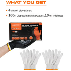 ANBOSON EN374 AQL1.5 Wholesale BBQ Prep Nitrile Gloves Orange Diamond Grip 8mil 10mil 4 Cotton Gloves E Commerce Ready Retail