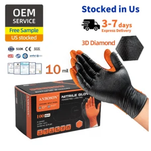 Anboson Industry 10 Mil Mechanic Diamond Texture Grip Automotive Work Food Service Cleaning Heavy Duty Pure Nitrile Glove